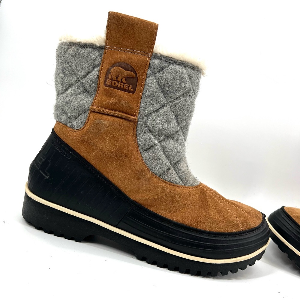 Sorel Tivoli Pull On Boots Navy Tan Size 11 Insulated Waterproof Suede Faux Fur